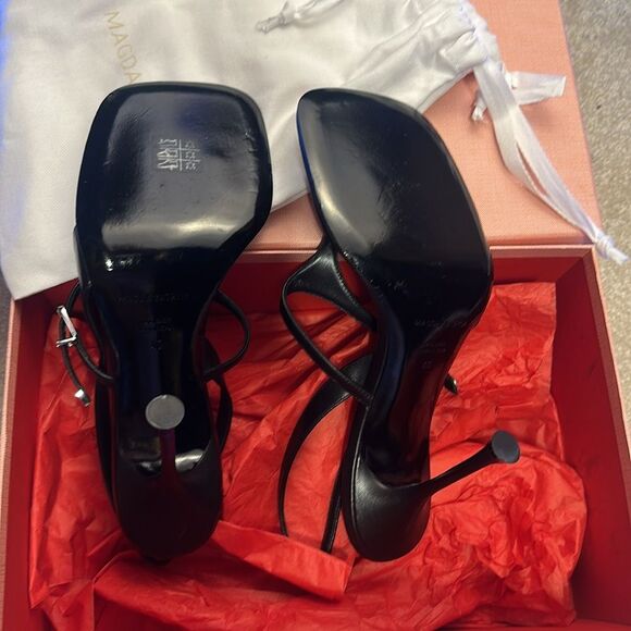 NEW Magda Butrym Sling Back Sandal in Black LEATHER HEEL OPEN TOE - Picture 8 of 10